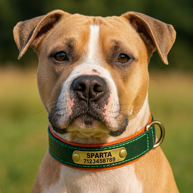 Personalised Leather Dog Collar With Name & Phone Number UK - Green