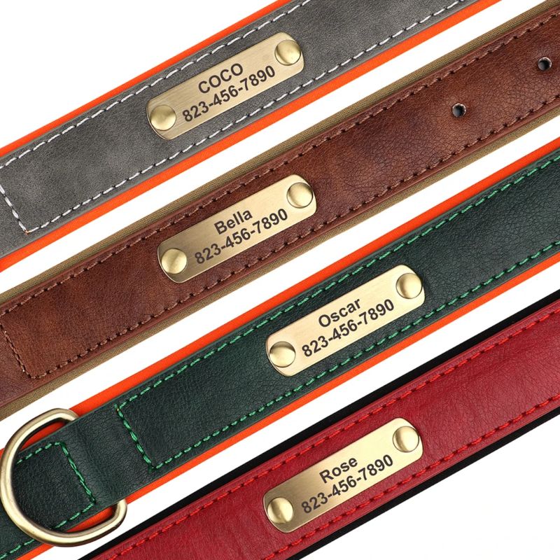Personalised Dog Collar UK - Personalised Leather Dog Collar With Name & Phone Number - Embossed Dog Collar