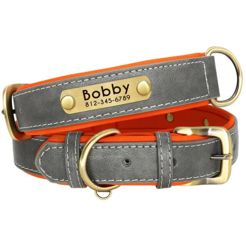 Leather Dog Collar - Grey, textbadge