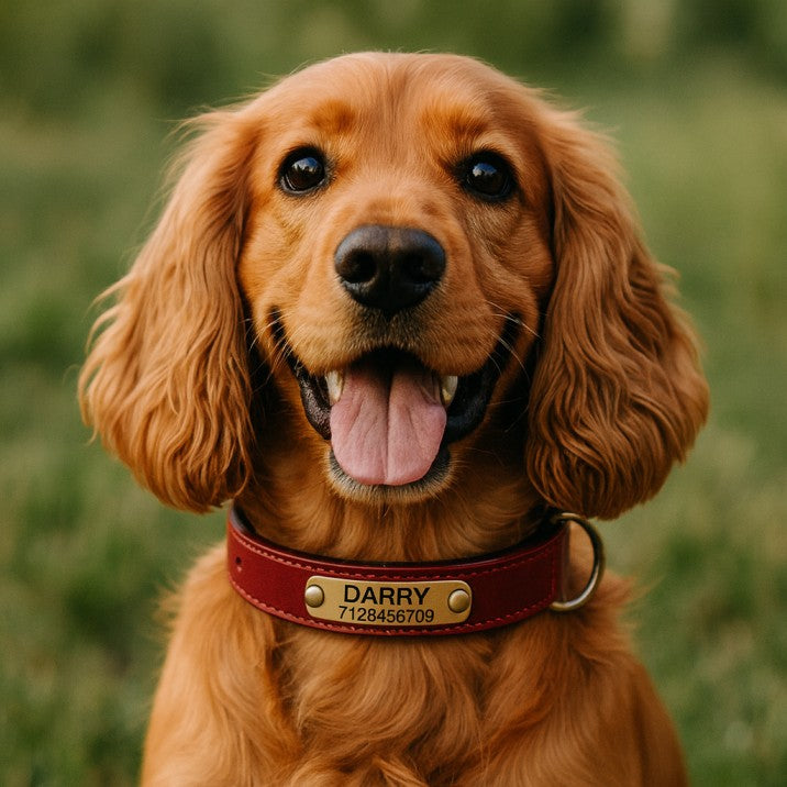 Personalised Leather Dog Collar With Name & Phone Number UK - Custom Dog Collar UK