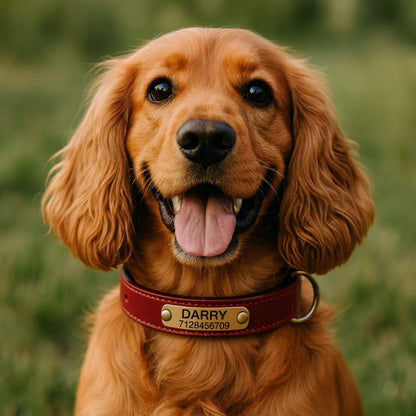 Personalised Leather Dog Collar With Name & Phone Number UK - Custom Dog Collar UK